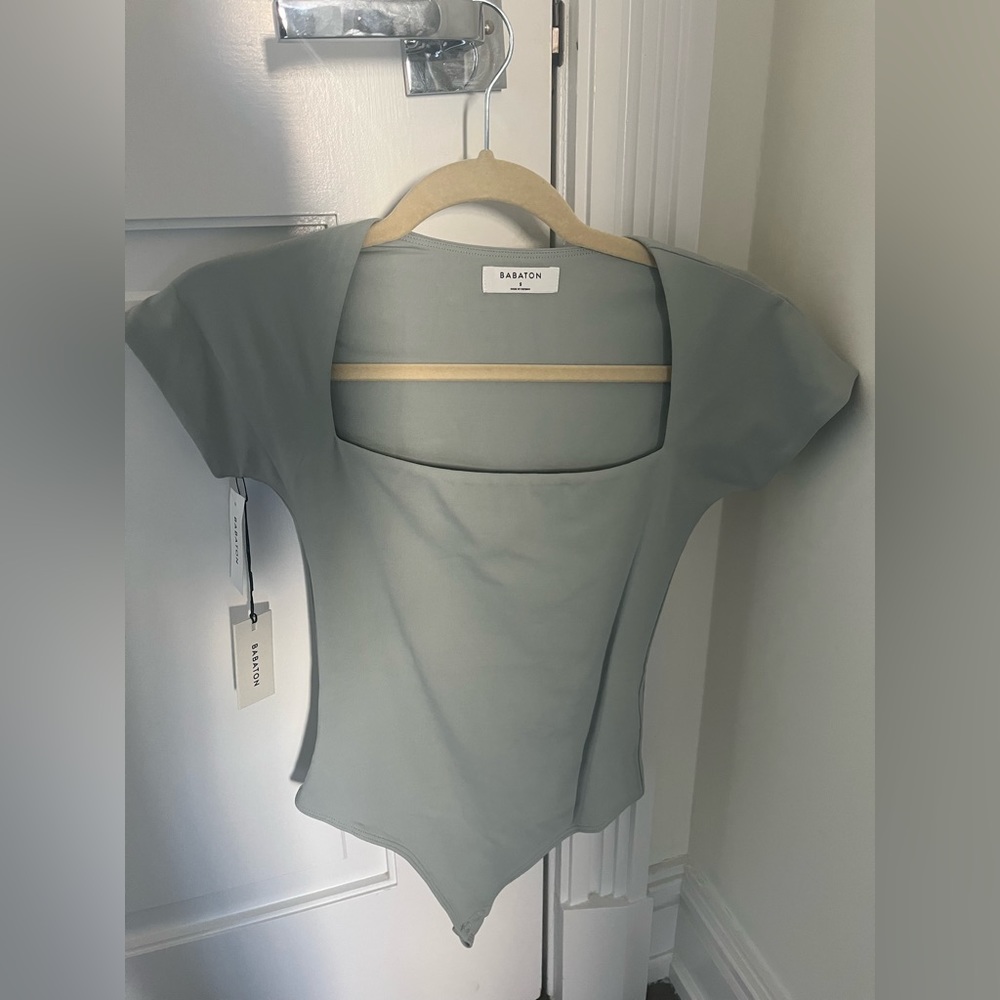 Aritzia Babaton Sage Green Square Neck Bodysuit